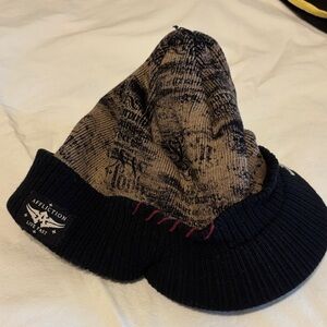 Affliction Black & Tan Knit Beanie with Cuff and Logo